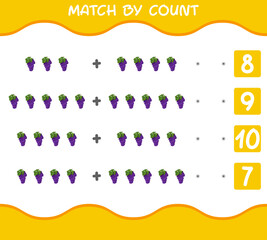 Match by count of cartoon purple grape. Match and count game. Educational game for pre shool years kids and toddlers