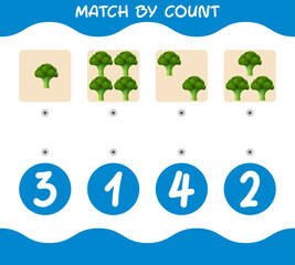 Match by count of cartoon broccolis. Match and count game. Educational game for pre shool years kids and toddlers