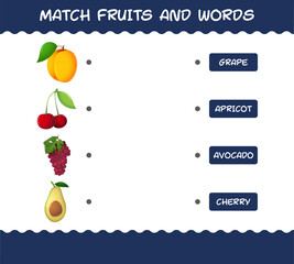 Match cartoon fruits and words. Matching game. Educational game for pre shool years kids and toddlers