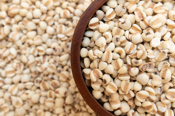 Top view of dried Job's tears or adlay millet in the bowl