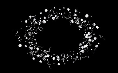 Silver Spiral Isolated Vector Black Background. 