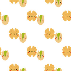 Fototapeta premium Kawaii Cartoon Pistachio and Walnut. 