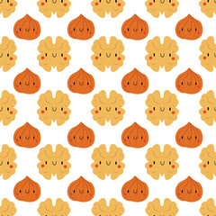 Obraz premium Kawaii Cartoon Hazelnut and Walnut. 