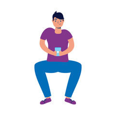 young man seated using smartphone technology character