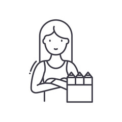 Sketching woman icon, linear isolated illustration, thin line vector, web design sign, outline concept symbol with editable stroke on white background.