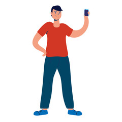 young man using smartphone technology character