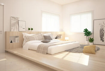 Modern minimalist Japanese platform master bedroom. Place your bed on a platform. 
