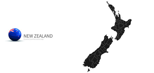 New Zealand Map and Flag Icon Map of South Pacific countries. - obrazy, fototapety, plakaty