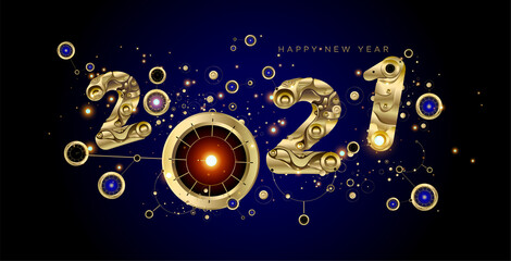 New Year 2021 greeting card banner vector golden abstract lettering in black background
