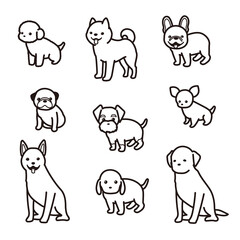 色々な種類の犬のアイコンセット　カメラ目線