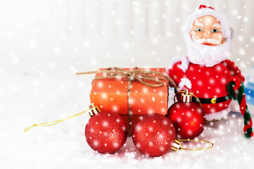 Gift with snow falling in winter.