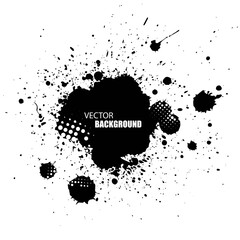 Vector black ink splash background.Grunge banner. 