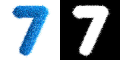 Fototapeta premium Number 7 made from fur with alpha mask, fur font, 3d alphabet. 3d illustration.