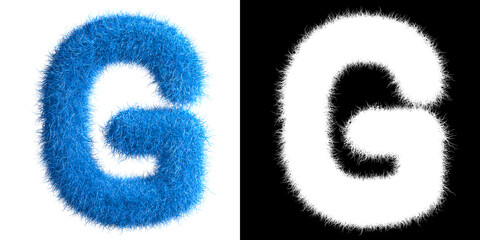 Alphabet G made from fur with alpha mask, fur font, 3d alphabet. 3d illustration.