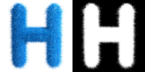 Alphabet H made from fur with alpha mask, fur font, 3d alphabet. 3d illustration.
