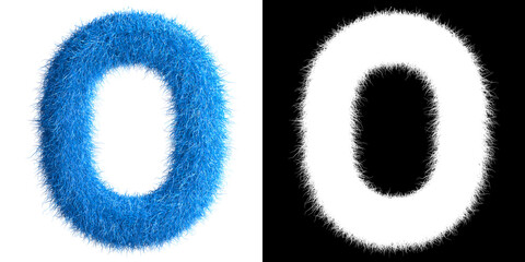 Alphabet O made from fur with alpha mask, fur font, 3d alphabet. 3d illustration.