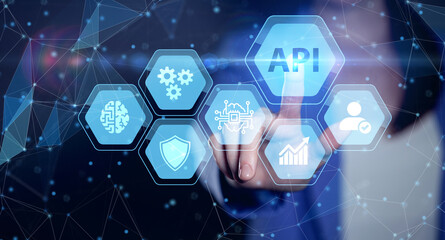 API - Application Programming Interface. Software development tool. Business, modern technology, internet and networking concept.