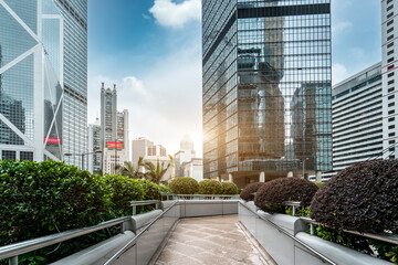 Street View of Hong Kong and glass of skyscrapers