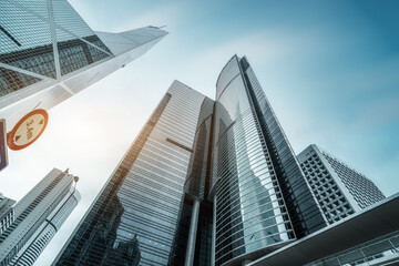 Naklejka premium Street View of Hong Kong and glass of skyscrapers