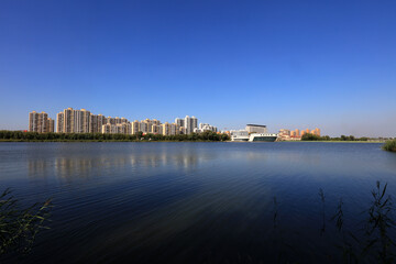 Fototapeta na wymiar Waterfront City Architectural Scenery, Luannan County, Hebei Province, China