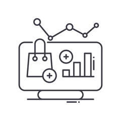 Shopping analysis icon, linear isolated illustration, thin line vector, web design sign, outline concept symbol with editable stroke on white background.