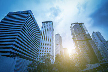 Fototapeta na wymiar Street View of Hong Kong and glass of skyscrapers
