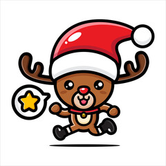 cute santa reindeer character is running cheerfully