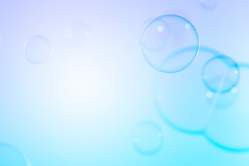 Beautiful transparent colorful soap bubbles floating in the air with copy space. Abstract, Natual fresh summer background.