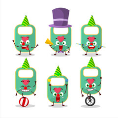 Cartoon character of green baby appron with various circus shows