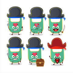 Cartoon character of green baby appron with various pirates emoticons