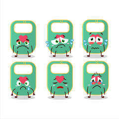 Green baby appron cartoon character with sad expression