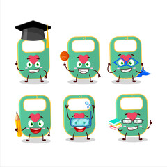 School student of green baby appron cartoon character with various expressions
