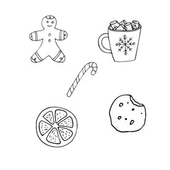 Christmas set of gingerbread man, cookies, lollipop, mug