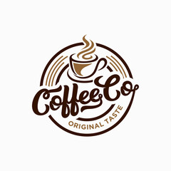 Coffee shop logo design template. Retro coffee emblem. Vector art.