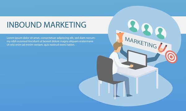 inbound marketing and outbound marketing,business strategy concept,Marketing Planning Businessman, Attracting Customers With Magnet And Megaphone, Communication, Social Media ,Website,Vector.
