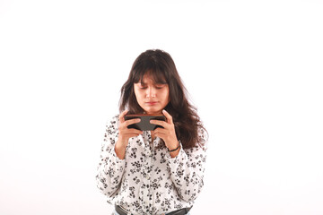 Beauty portrait of female face on white background