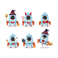 Halloween expression emoticons with cartoon character of rocket toy