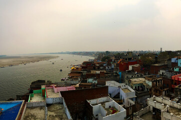 Beautiful view of Banaras Ganga Ghat taken from a height || varanasi ganga ghat || varanasi city view
