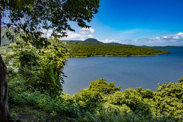 Fototapeta na wymiar Looking from a Viewpoint across the Lake along the Coastline of Zapatera Island outside of Granada, Nicaragua