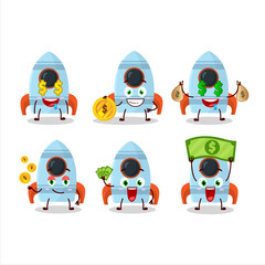 Rocket toy cartoon character with cute emoticon bring money