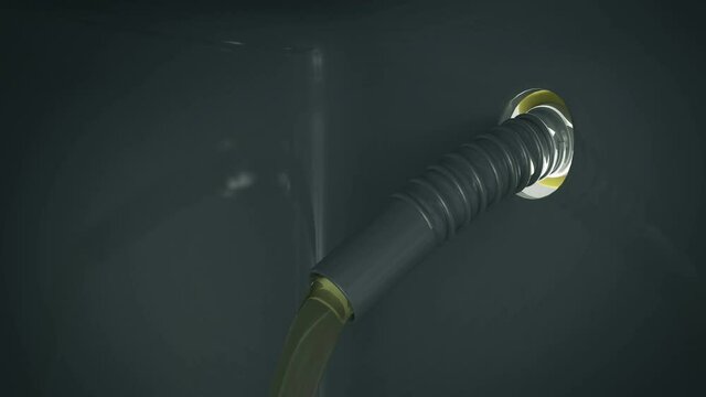 Refueling Gun insert on Gas Tank of Car and Pouring Gasoline