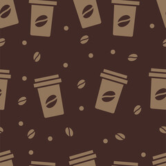 seamless pattern of coffee cups, Paper Cup With Coffee Bean For Take Away Seamless Pattern