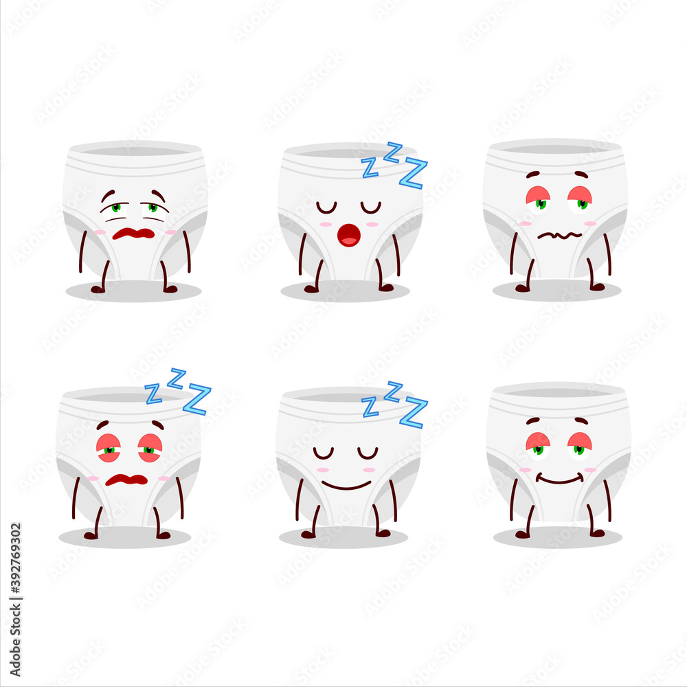 Sticker Cartoon character of white baby diapers with sleepy expression