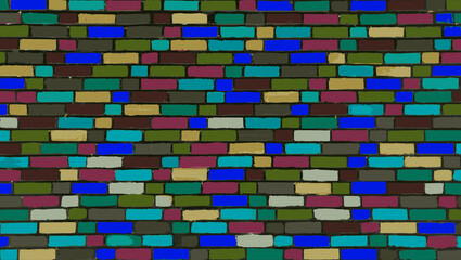 Brick wall background illustration with various color textures