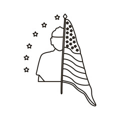 soldier silhouette figure with usa flag in pole line style icon