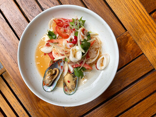 Yam Woon Sen Talay, Thai spicy glass noodle salad with seafood