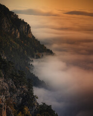 sea of fog view from a mountain peak