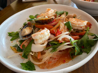 Yam Woon Sen Talay, Thai spicy glass noodle salad with seafood