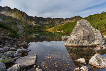 Beautiful view of rocky mountains and lakes in the High Tatras National Park in Poland	