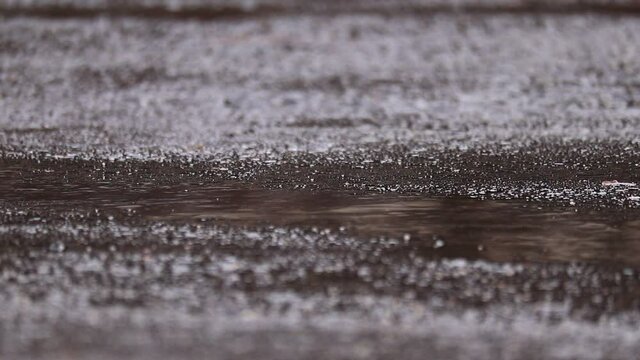 猛烈な強い雨　豪雨　道路に降りつける　水しぶき